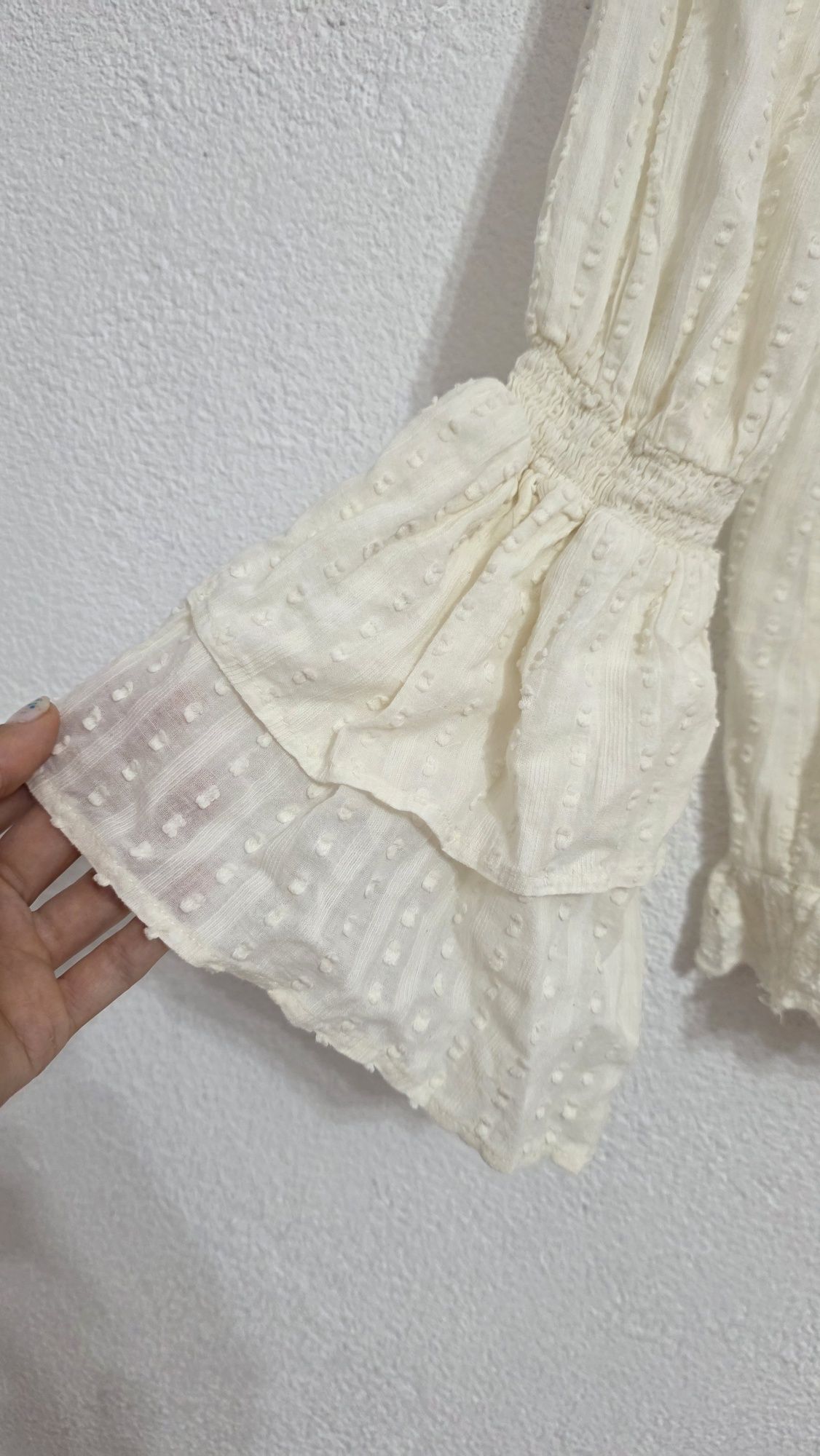 Biała koszula Zara kremowa koszula Boho vintage falbanki