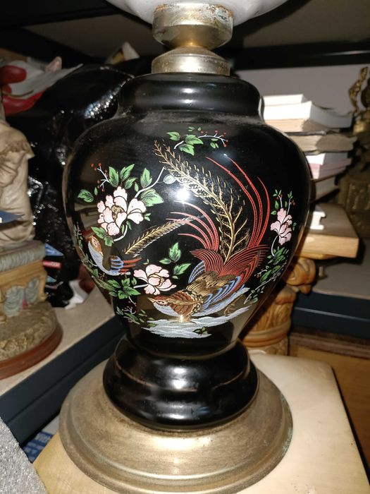 candeeiro de mesa, grande, metal + porcelana