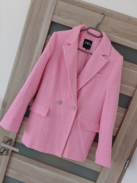 Tweedowa bawełniana marynarka Zara roz xs