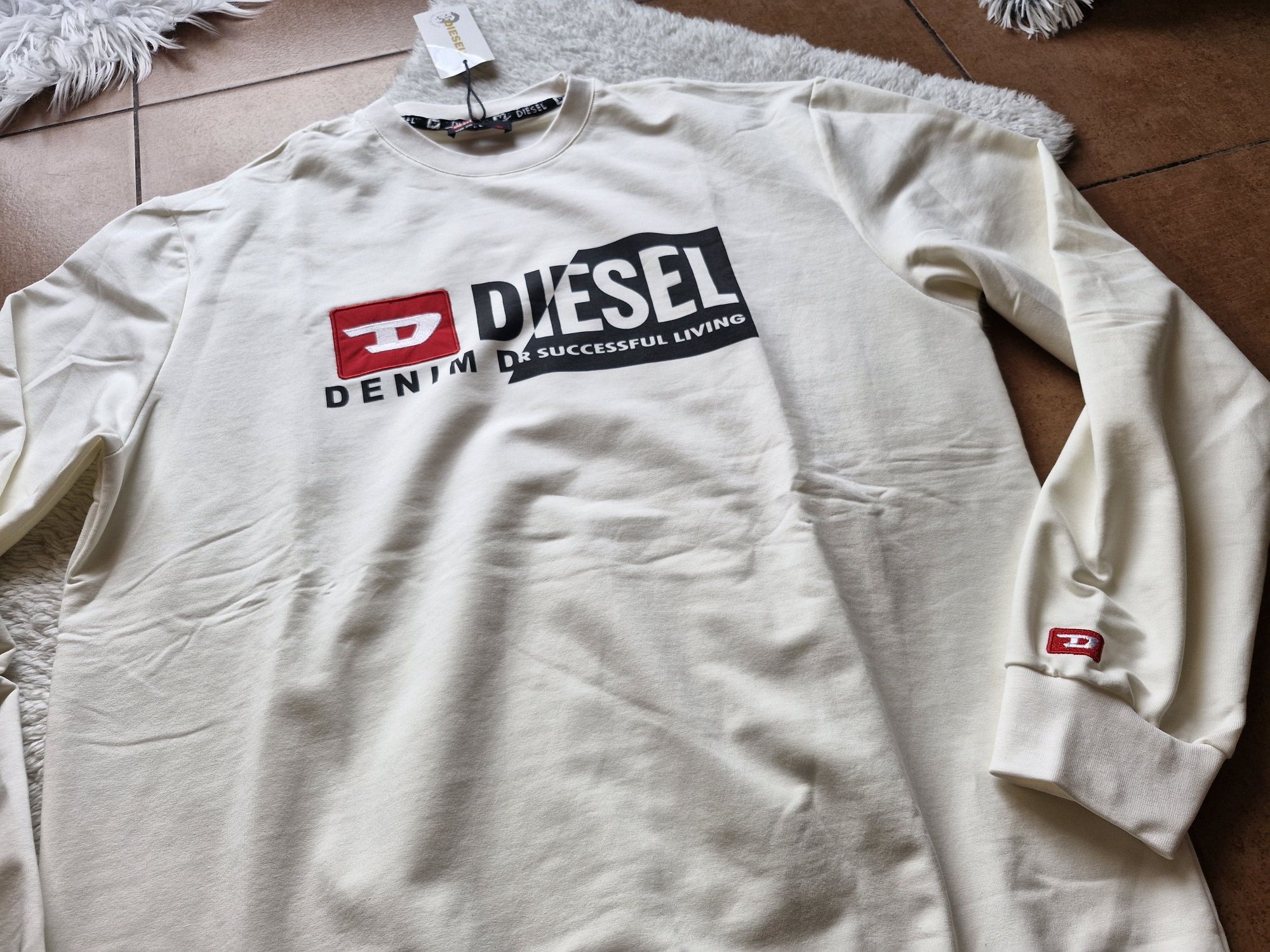 Męska bluza śmietankowa diesel s m l xl Nowa bawełniana 2nitkowa metki