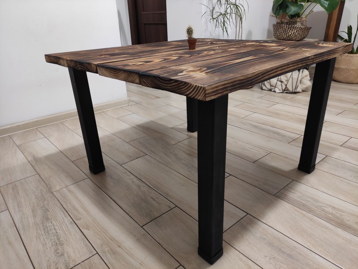 Stolik industrialny loft wypalone drzewo Ława do salonu