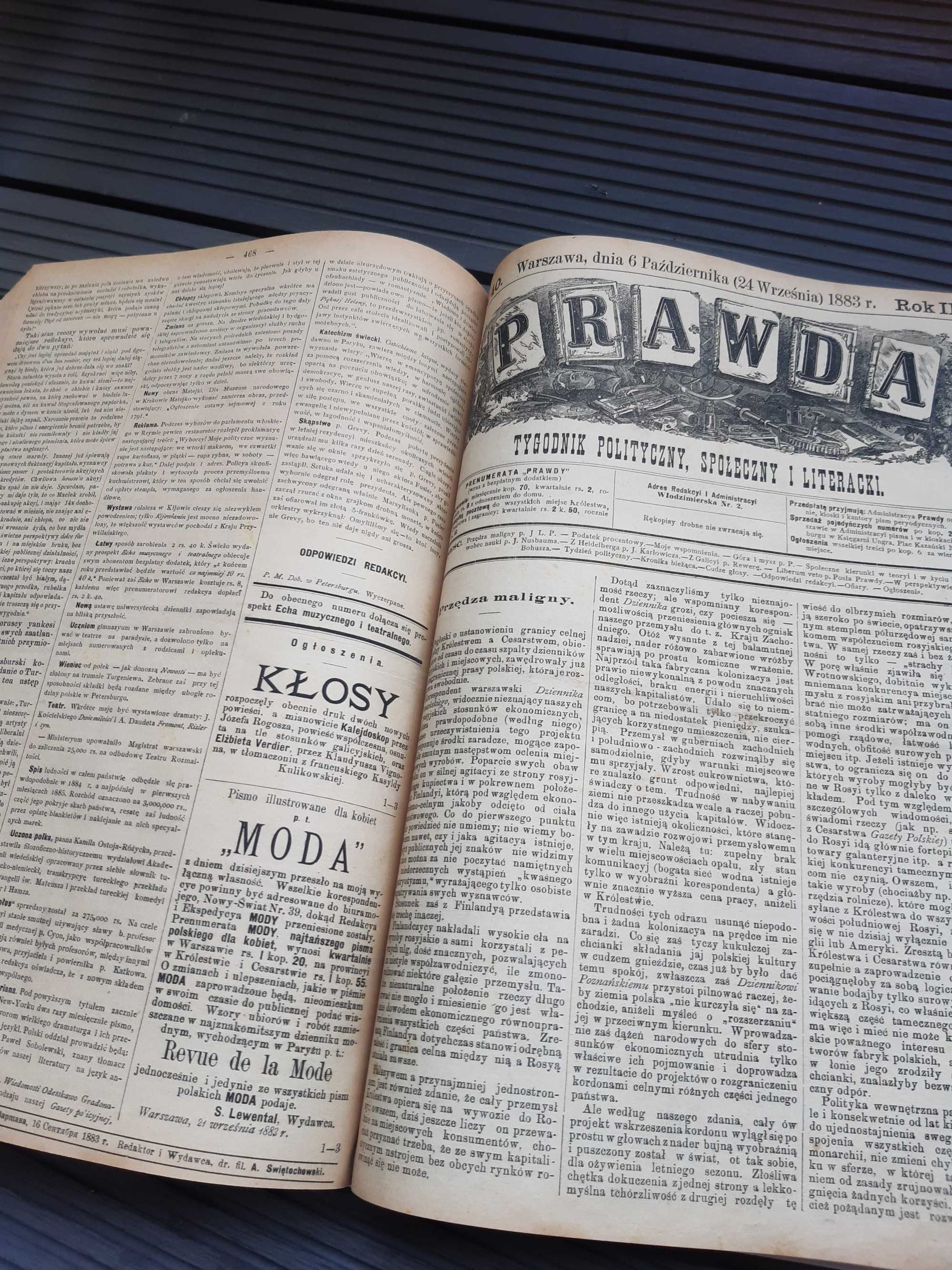 Czasopismo , tygodnik Prawda 1883 ,620 stron
