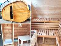Duża sauna ogrodowa owal 5m z pokojem dla odpoczynku. Agroturystyka
