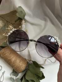 Srebrne okulary z perełkami guess gf 0355 okrągłe lenonki piękne szare