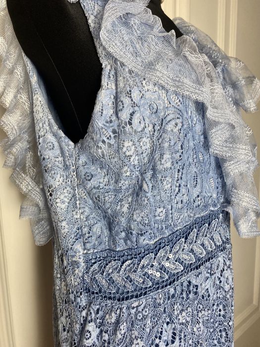 Sukienka długa maxi niebieska koronkowa 42 XL boho na wesele okazje