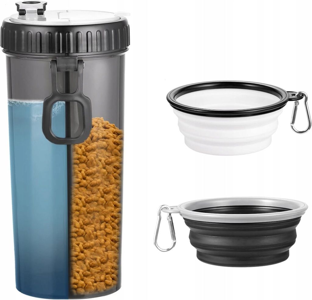 Podróżna Butelka Na Wodę Karmę Dla Psa Kota 2w1 + 2 Miski 600ml