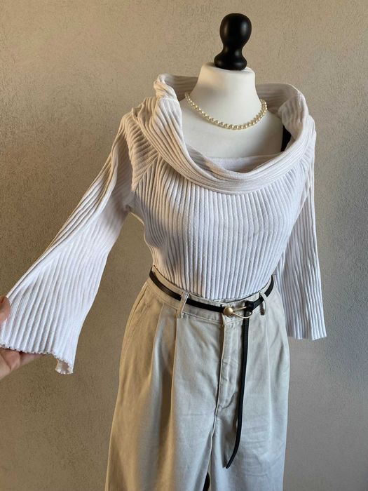 Biała bluzka Zara prążki lejący golf capsule coquette 97% bawełna