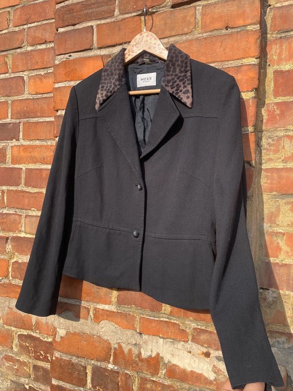 Marynarka mexx żakiet czarna w panterkę wełna MEXX krótka Vintage m L