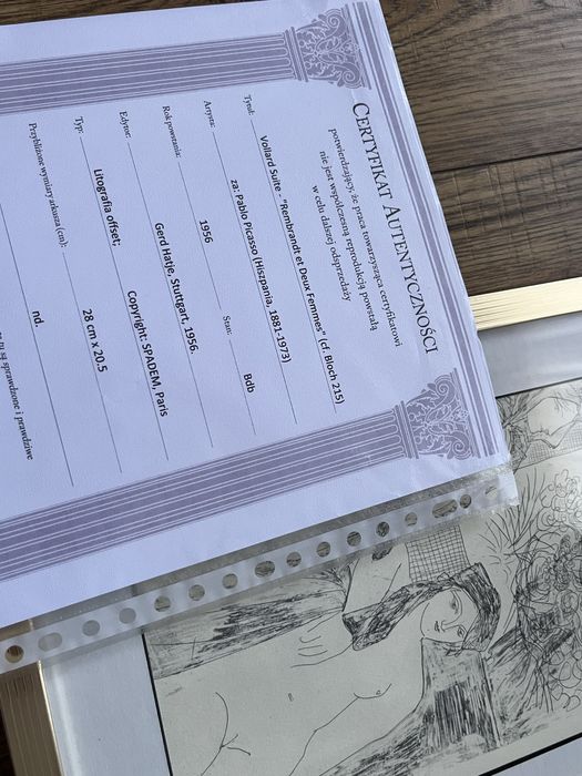 Pablo Picasso litografy plus certyfikat autentycznosci