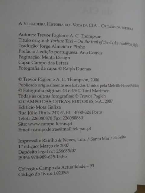 A Verdadeira História dos Voos da CIA de A. C. Thompson - 1ª Edição