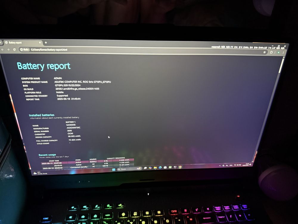 Asus Rog G713PU Rhyzen 9 RTX4050 6GB