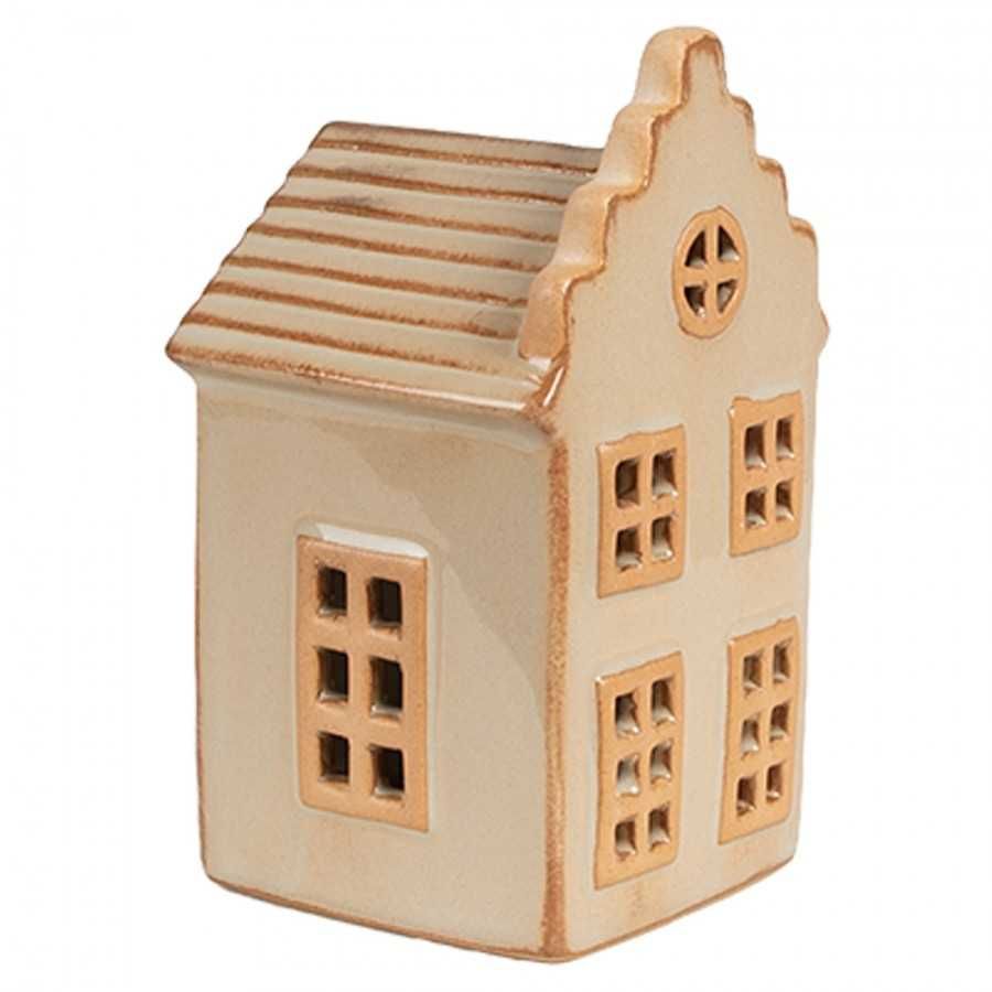 Domek Lampion Porcelanowy LED beżowy /karmelowy h11cm.6CE1843