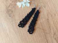 Kolczyki czarne koronkowe długie frywolitka