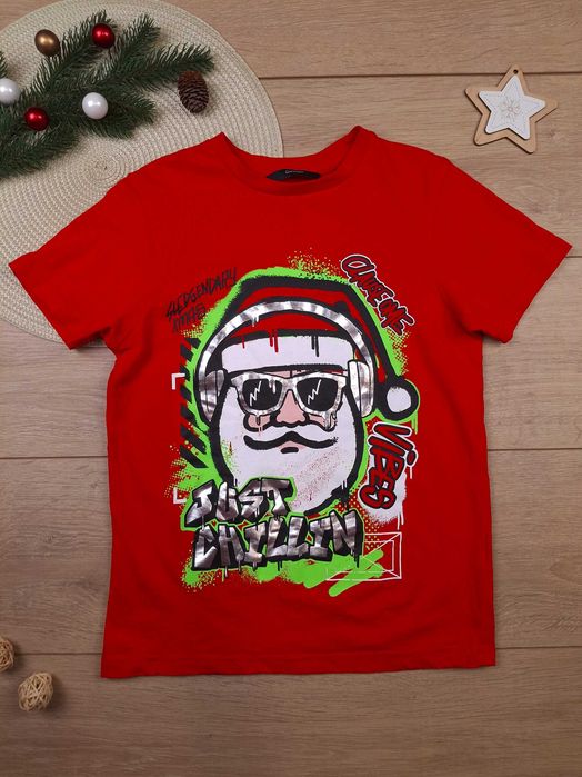 Дитяча новорічна футболка 9-10 років george санта для хлопчика