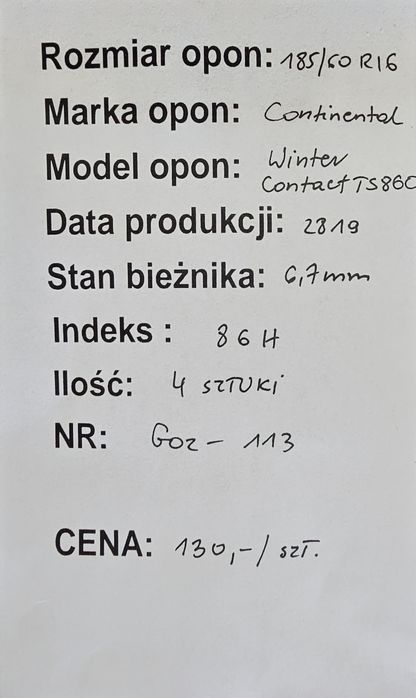 185/60R16 Continental Winter Contact TS860 Zima