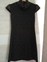 Moherowa czarna sukienka krótki rękaw