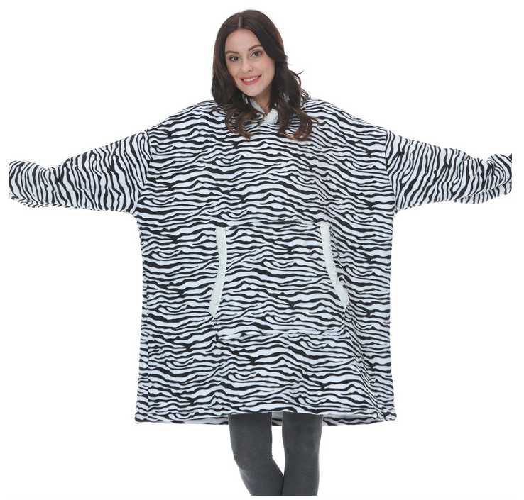 Ciepła Bluza Oversize XXL Koc Włochacz Futrzak 2w1 KOCOBLUZA Zebra
