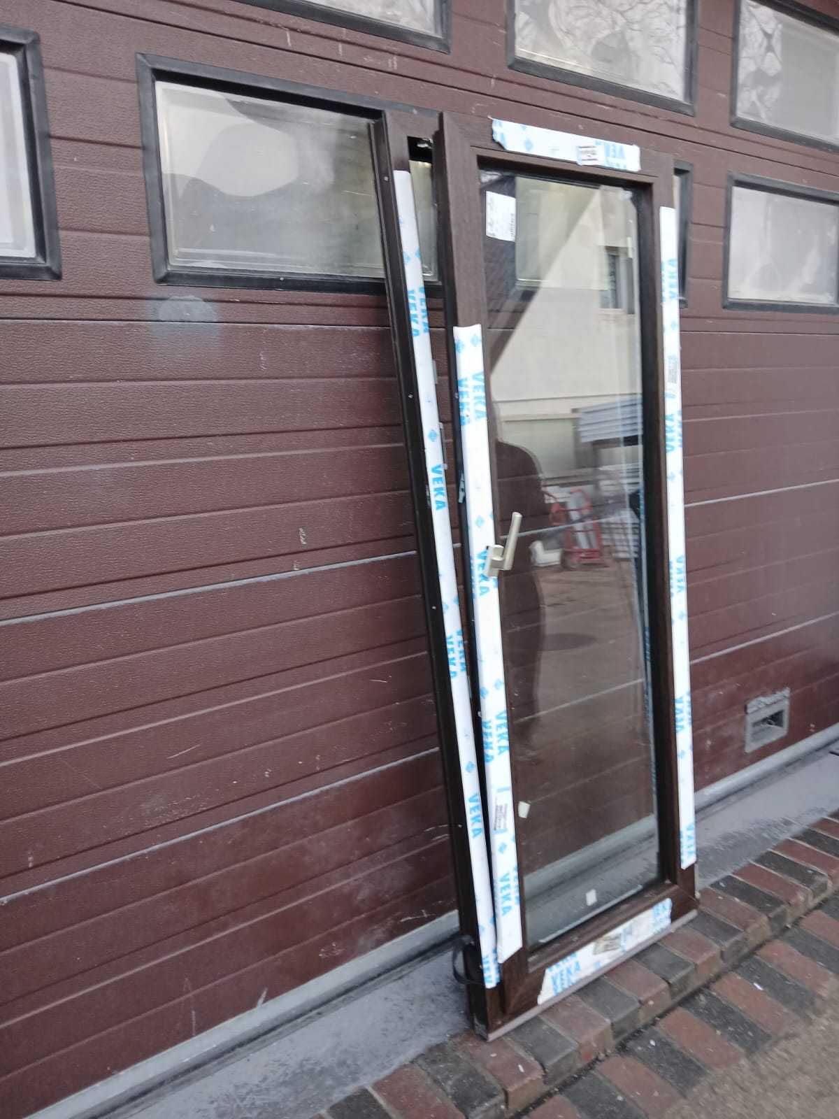 Nowe Okno balkonowe Veka orzech 75x195 brązowe brąz DOWÓZ CAŁY KRAJ