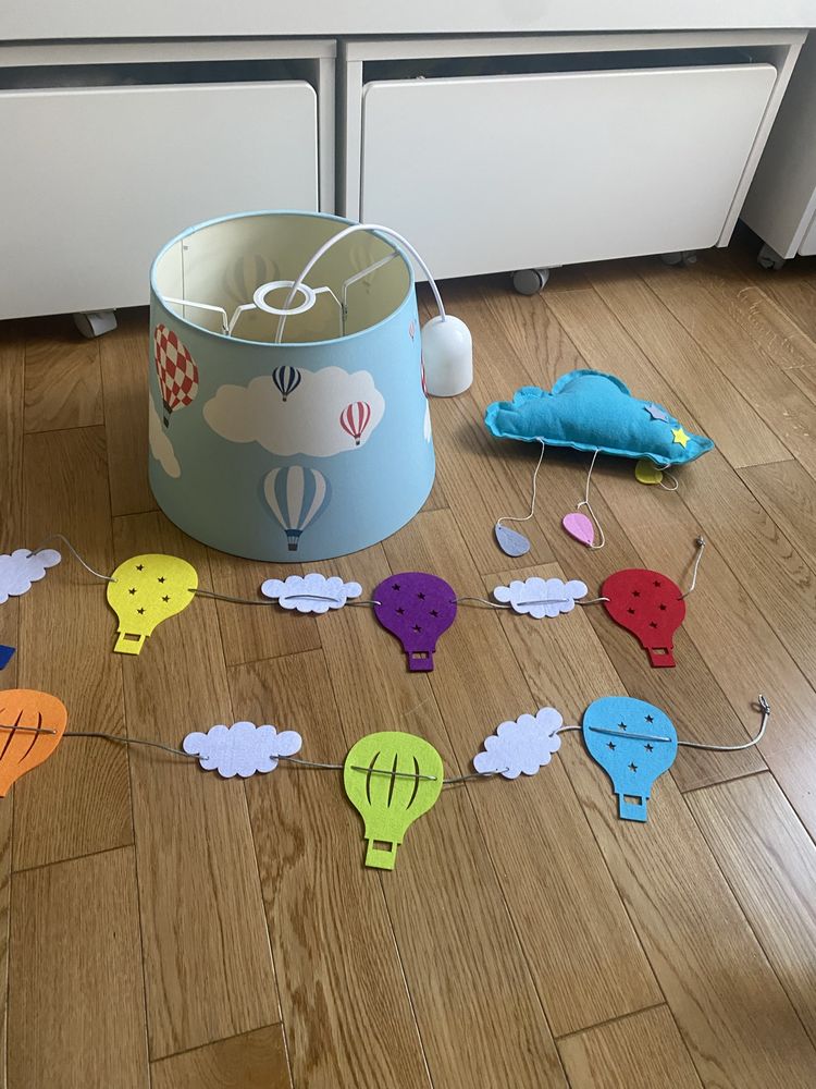 Klosz lampa abazur zyrandol ikea tippakull chmurki balony + girlanda