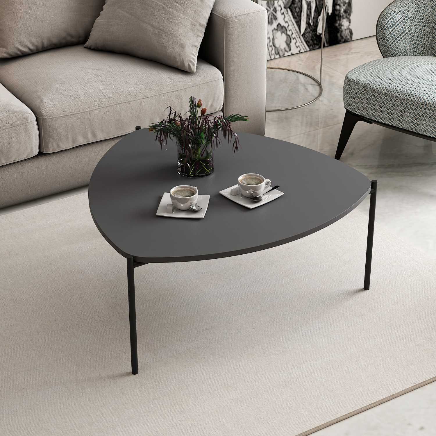 Designerska ława stolik trójkątna szara antracyt (L)