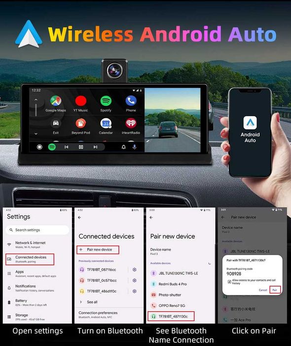 Відеореєстратор, монітор, парктронік Carplay & Android Autо Т 322 GPS