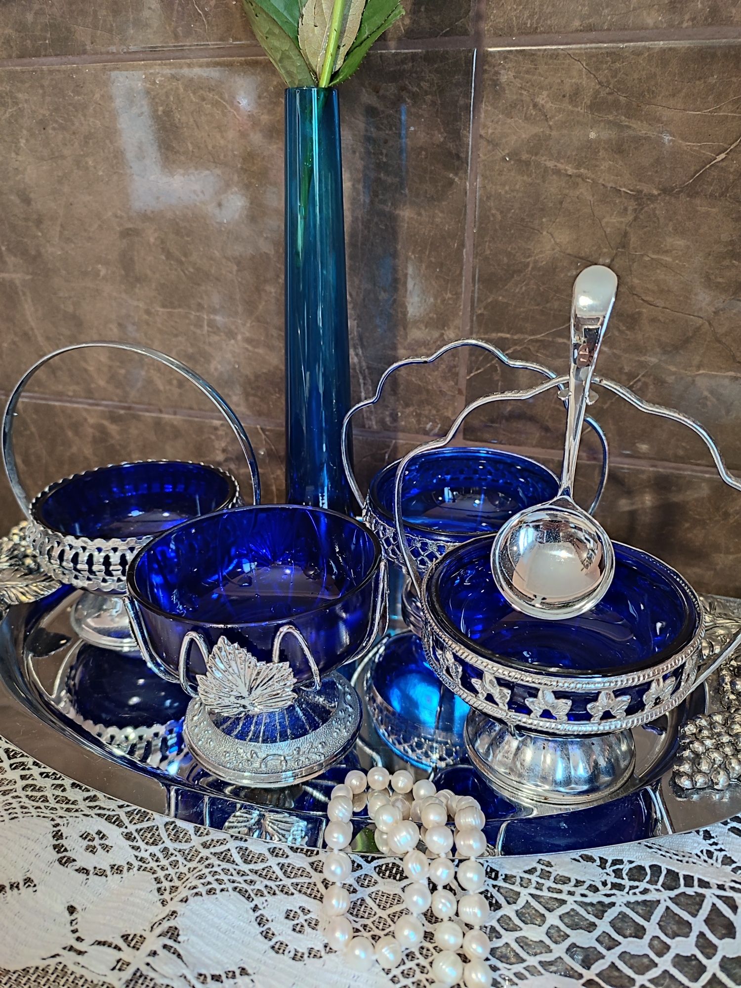 Вінтажний посуд ваза джемниця цукорниця кобальтове скло, Англія