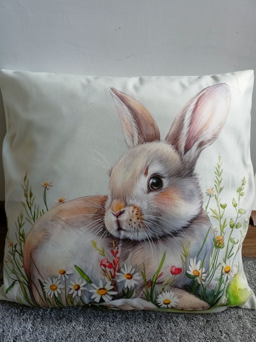 Poszewka na poduszkę Velvet 45x45 wiosna łąka kwiaty królik