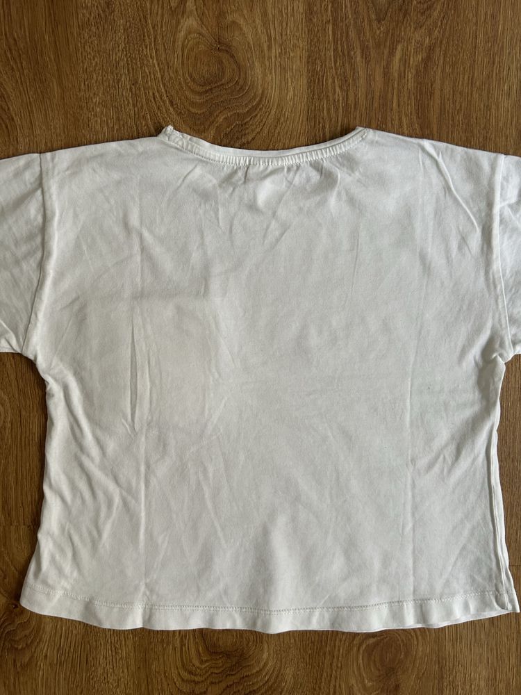 Biały T-Shirt Dziewczęcy ZARA Rozmiar 128