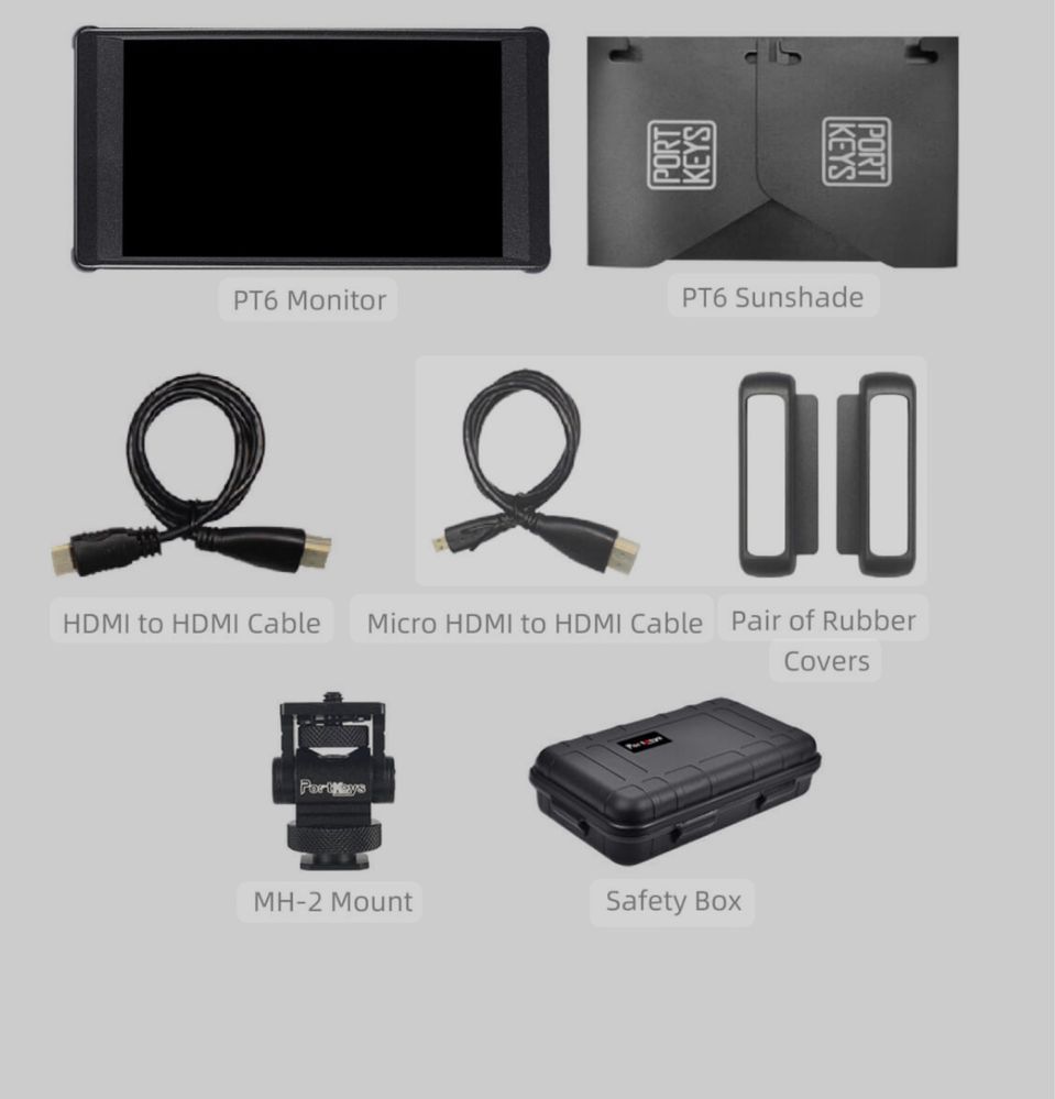 Monitor 4k portkeys PT6 com acessorios