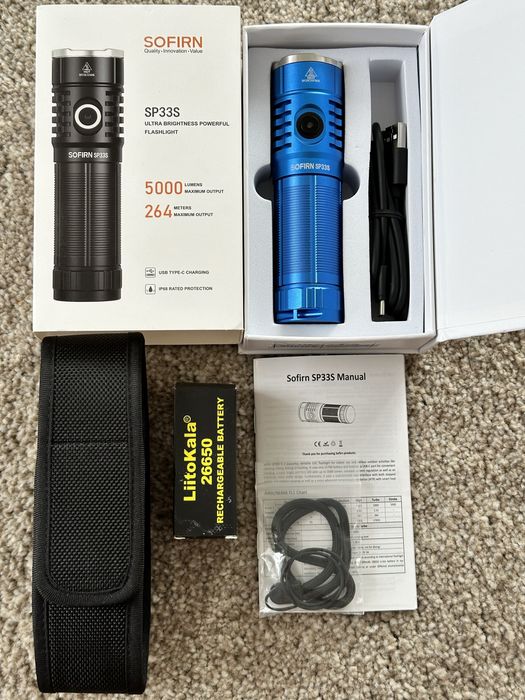 Sofirn SP33S blu XHP70B 4700-5000K+акумулятор LiitoKala 26650+чохол.