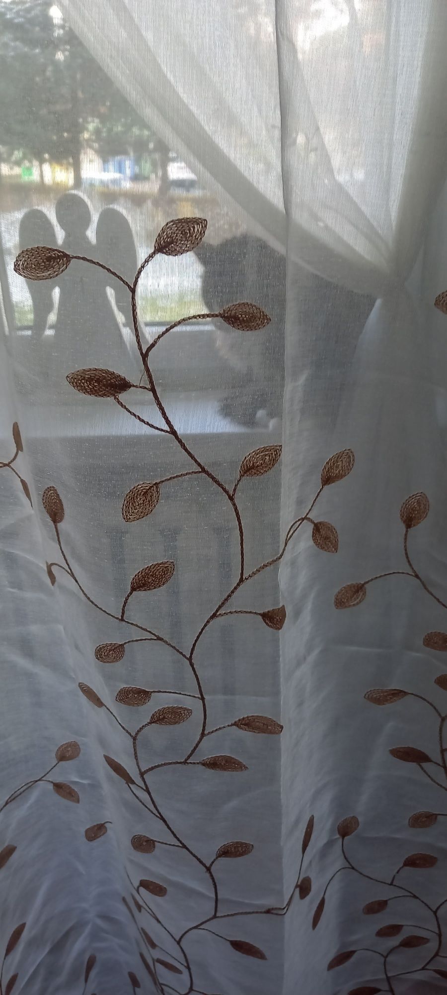 Zasłony firanki komplet przezroczyste haftowane liście 148 cm x 140 cm