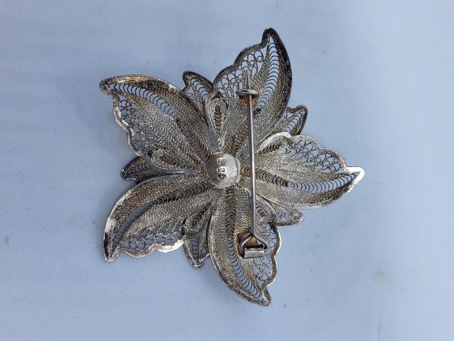 Брошь серебро  филигран