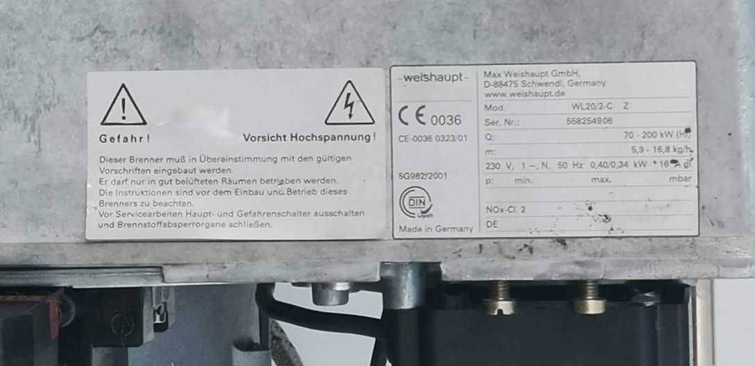 Palnik olejowy Weishaupt WL 20/2-C Z 70-200kW 2 stopniowy