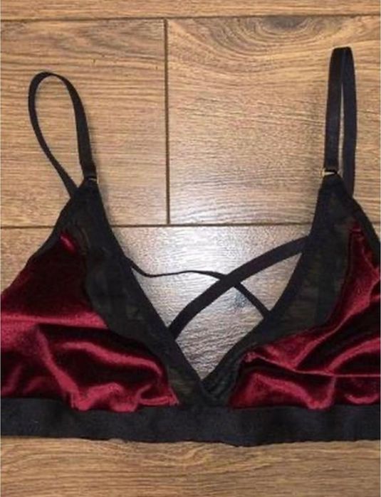 Бордовий марсала велюровий оксамитовий бралет бюстгальтер з сіткою м