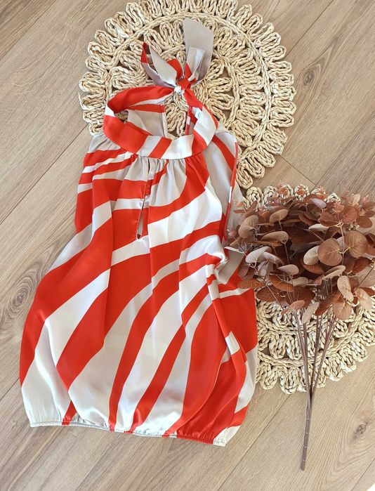 pomarańczowa koralowa wiązana bluzka elegancka 42XL letnia bez rękawów