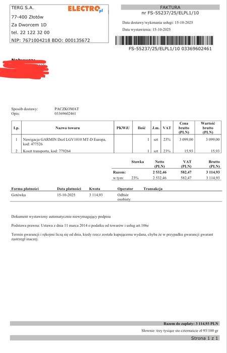 Nowa Nawigacja na gwarancji Garmin Dezl LGV1010 10 cali europa