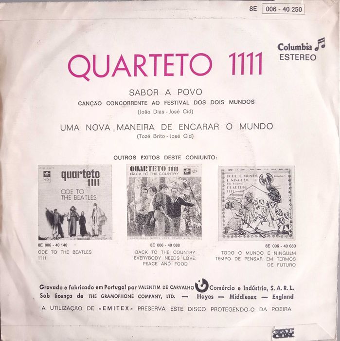 Quarteto 1111	- - - - -	Sabor a Povo	- - - - -	Single
