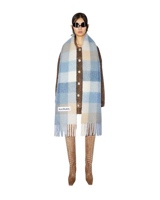 Шарф Acne Studios Checked Wool Fringe Scarf Pastel Blue/Beige