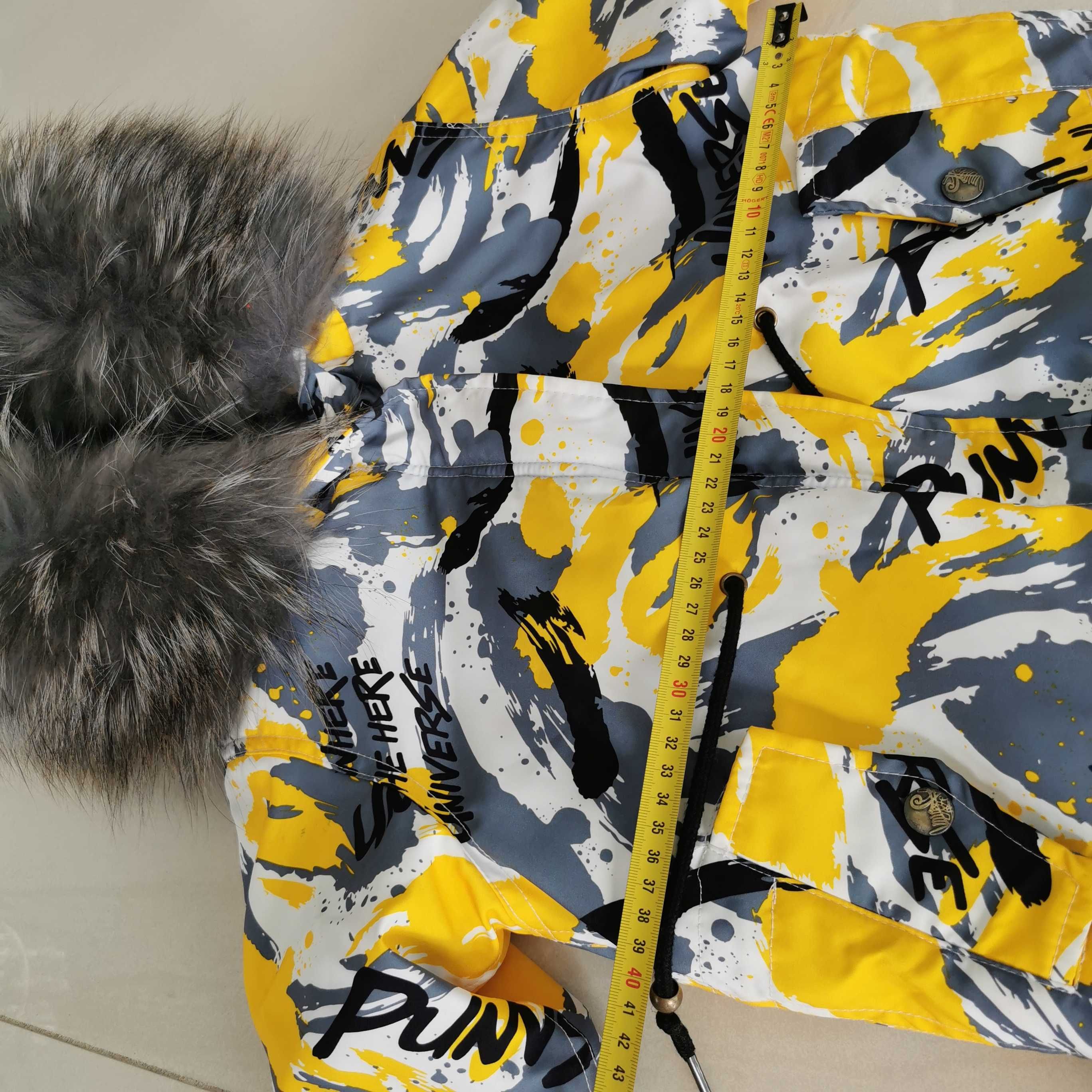 Kurtka zimowa płaszcz futro naturalne lis jenot 128 dla chłopca parka