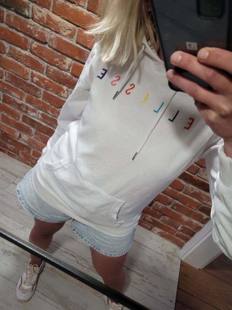 Biała welurowa bluza z kapturem Ellesse