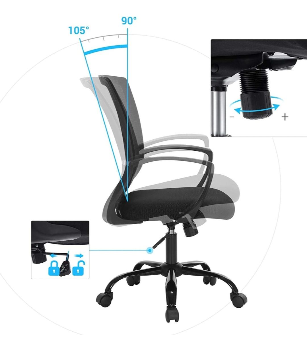 NOVA 2x Cadeira de escritório giratória, ajustável em altura, NOVO na