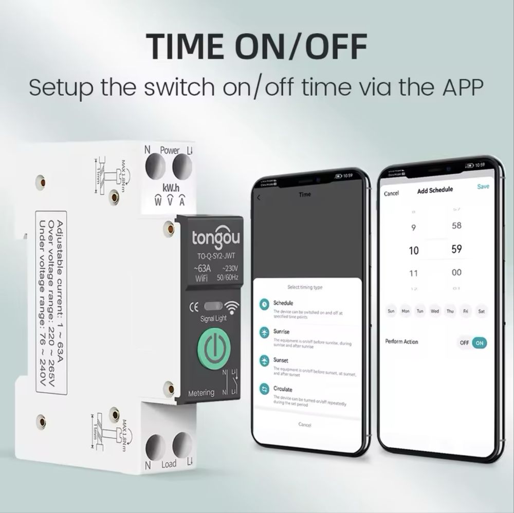 Smart Wi-Fi aвтомат Tongou TO-Q-SY2 63A Tuya Smart Остання версія