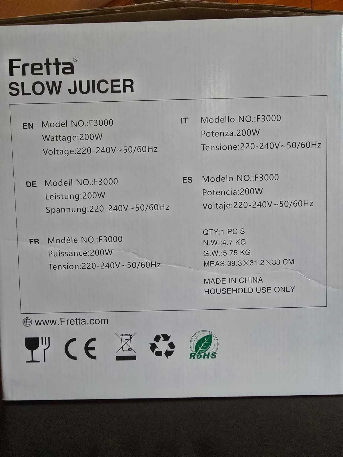 Slow Juicer Fretta - Espremedor Centrifugo
