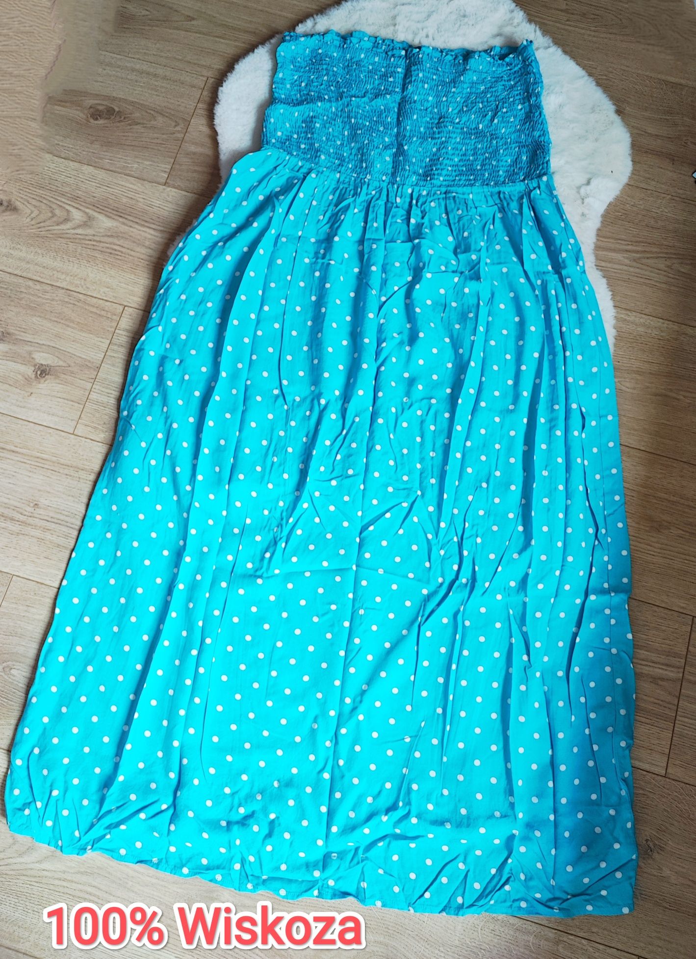Letnia długa sukienka XL w kropki wakacje urlop wiskoza plus size