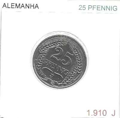 Alemanha  - - - 25 Pfennig - 1910-J  - - - Moeda