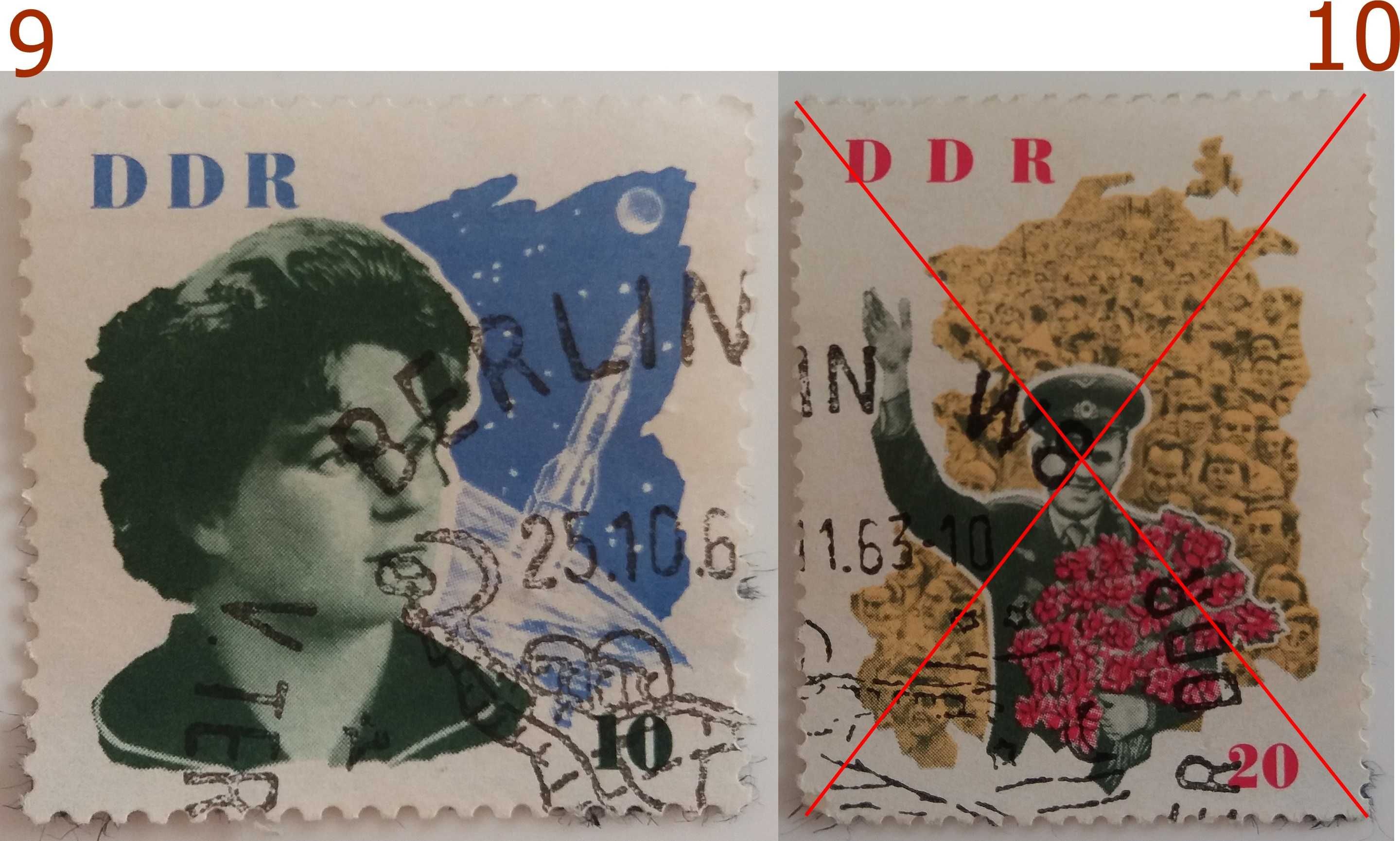 Znaczki pocztowe, NRD 1957-65, 20 sztuk