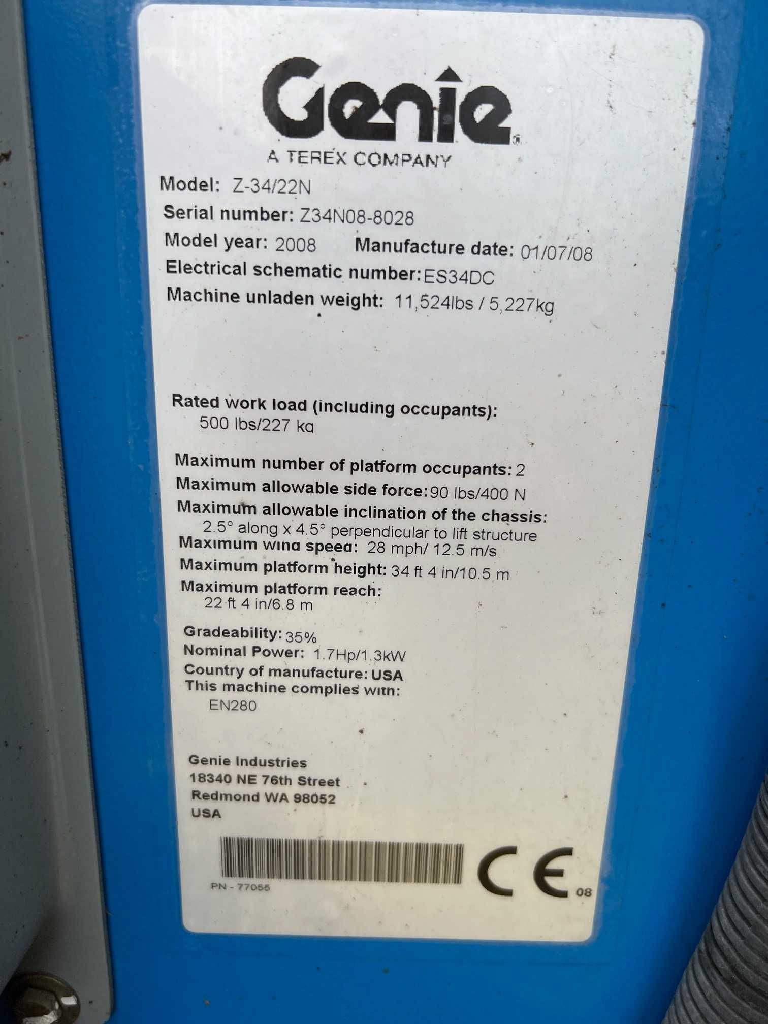 Podnośnik zwyżka Genie Z-34/22N JLG Haulotte akumulatory 2024 OKAZJA!!