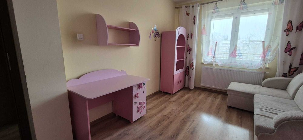 zestaw mebli do pokoju dziewczynki różowy komplet + rozkładana rogówka