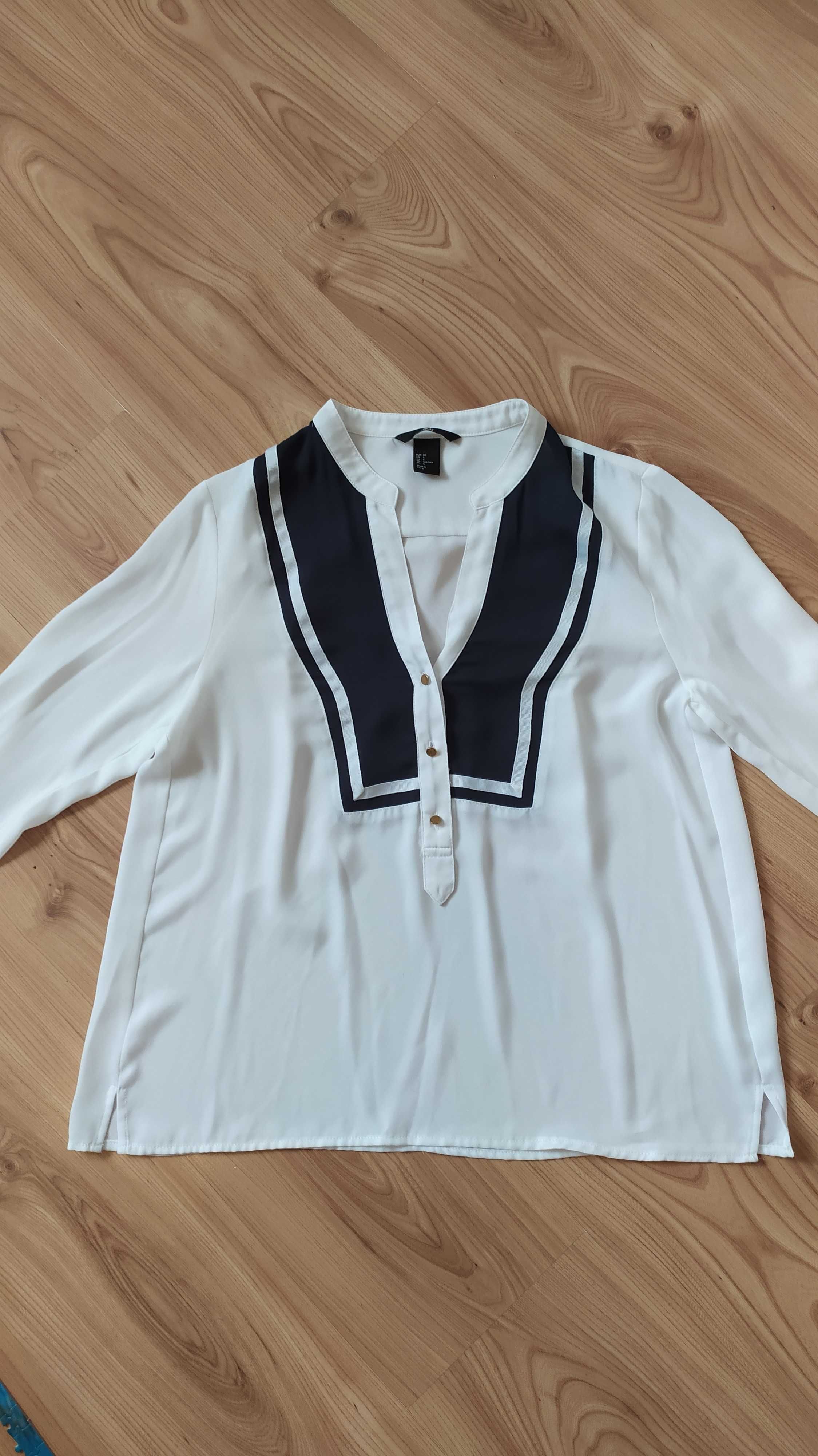 Elegancka koszula bluzka h&m zwiewna basic marynarska dekolt