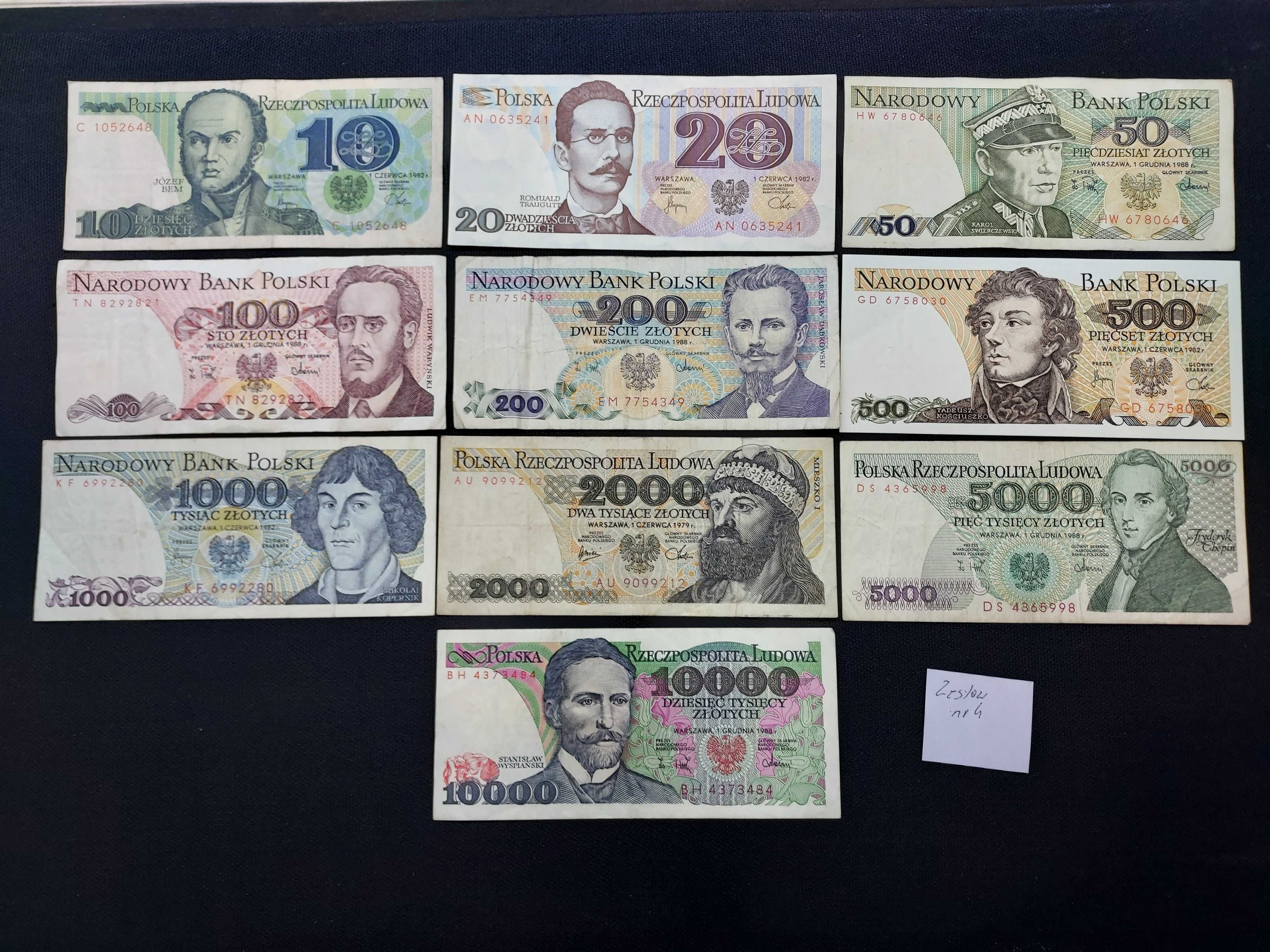 Oryginalne Polskie banknoty pamiątki z prl 4 zestawy